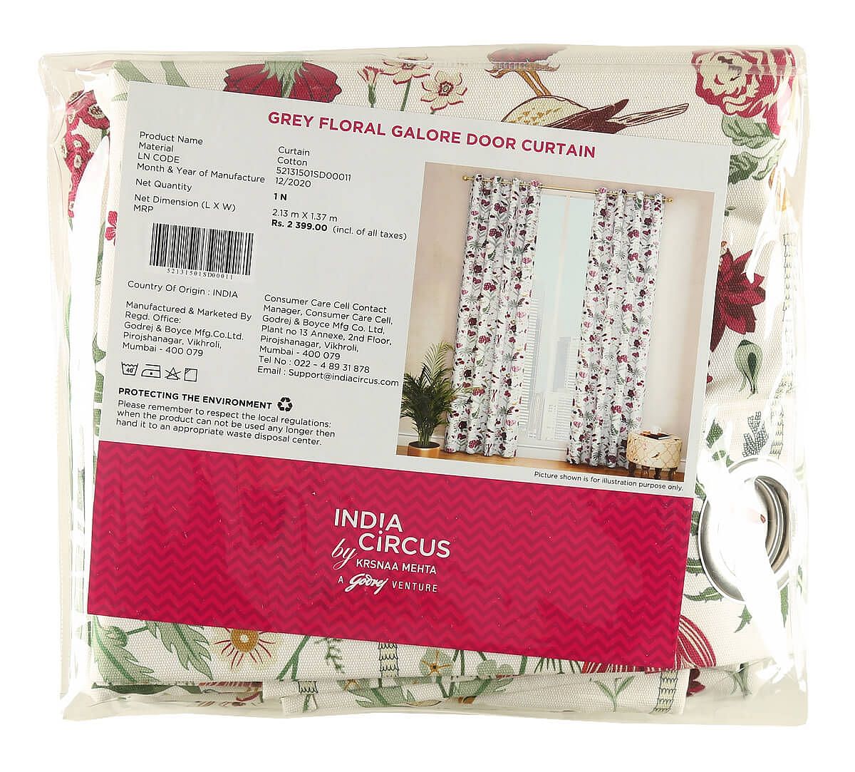 India Circus Grey Floral Galore Door Curtain