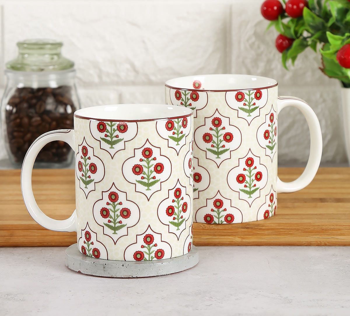 India Circus Grey Poppy Flower Coffee Mug