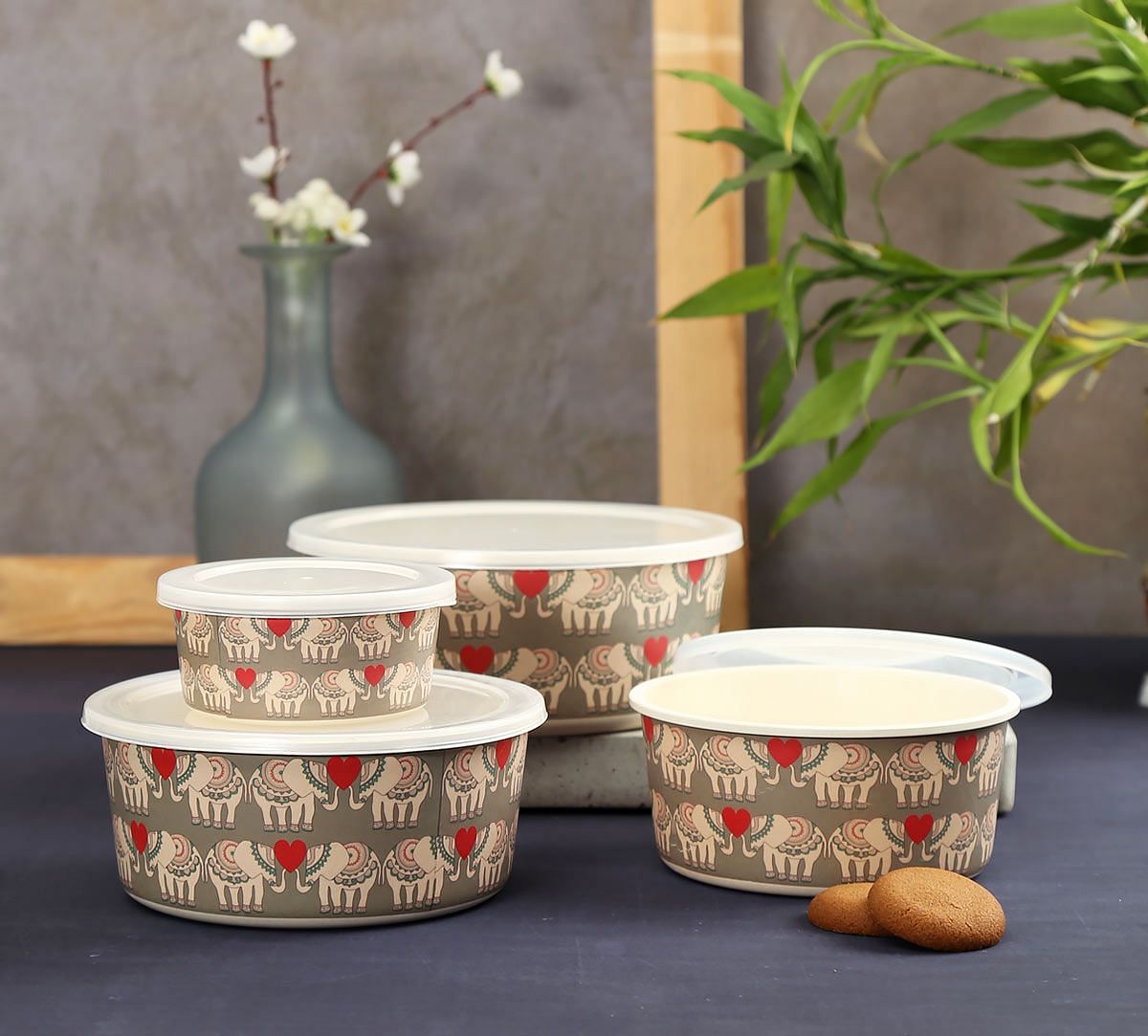 India Circus Heart Tusker Bamboo Container Set