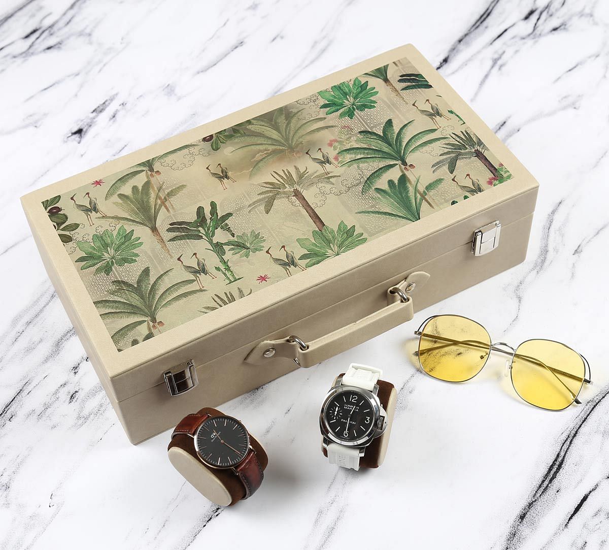 India Circus Heron's Garden Leather Watch and Eyewear Box