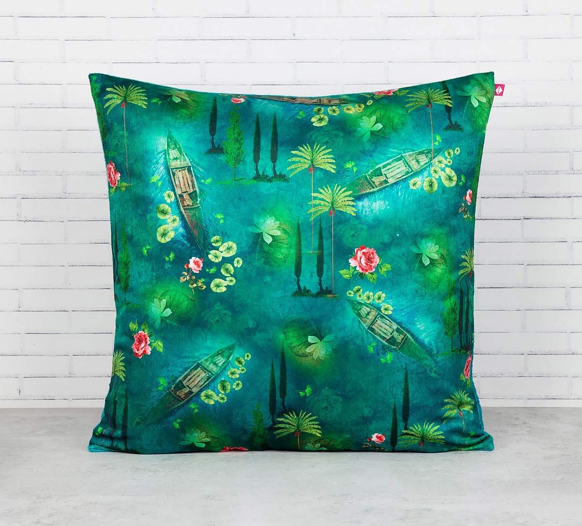 India Circus Lake Florist Blended Velvet Cushion Cover