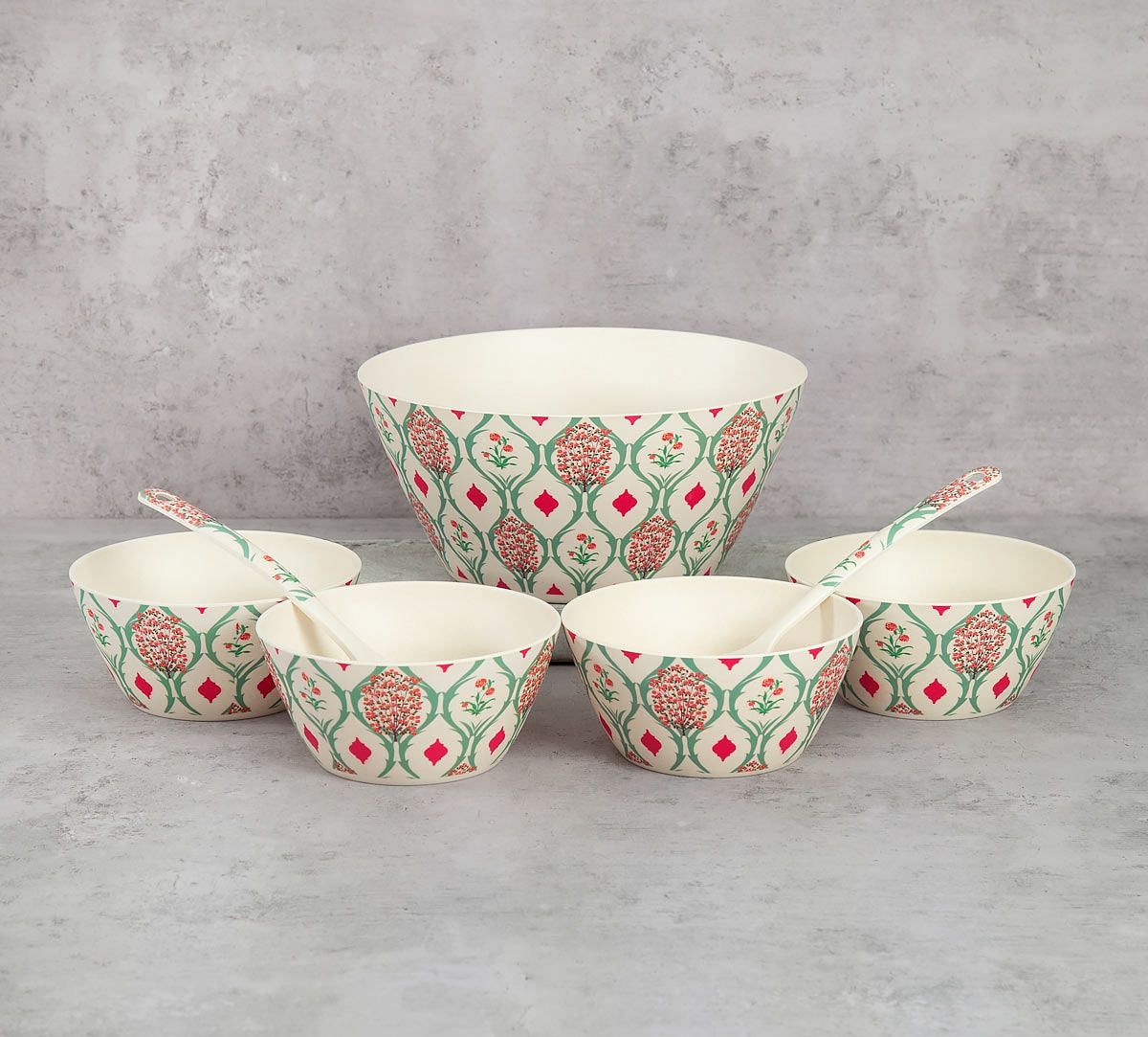 India Circus Lattice Blooms Bamboo Salad Bowl Set