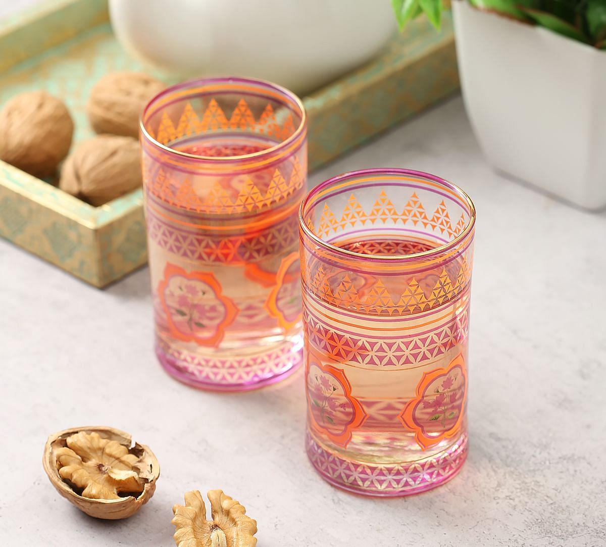 India Circus Lattice Lotus Small Glass Tumbler (Set of 2)