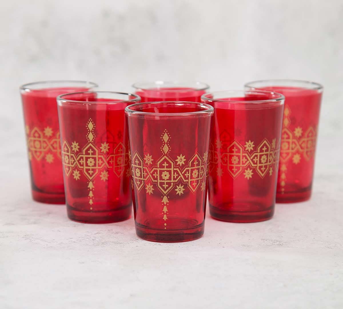 India Circus Lionheart Maroon Moroccan Glasses Set of 6