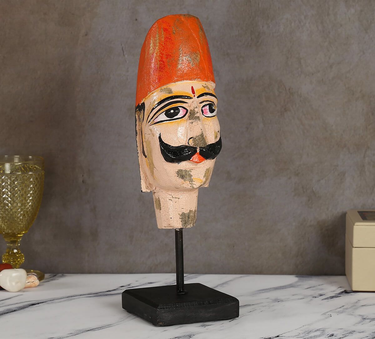 India Circus Magnolia Textured Wooden Mask on Stand- Man