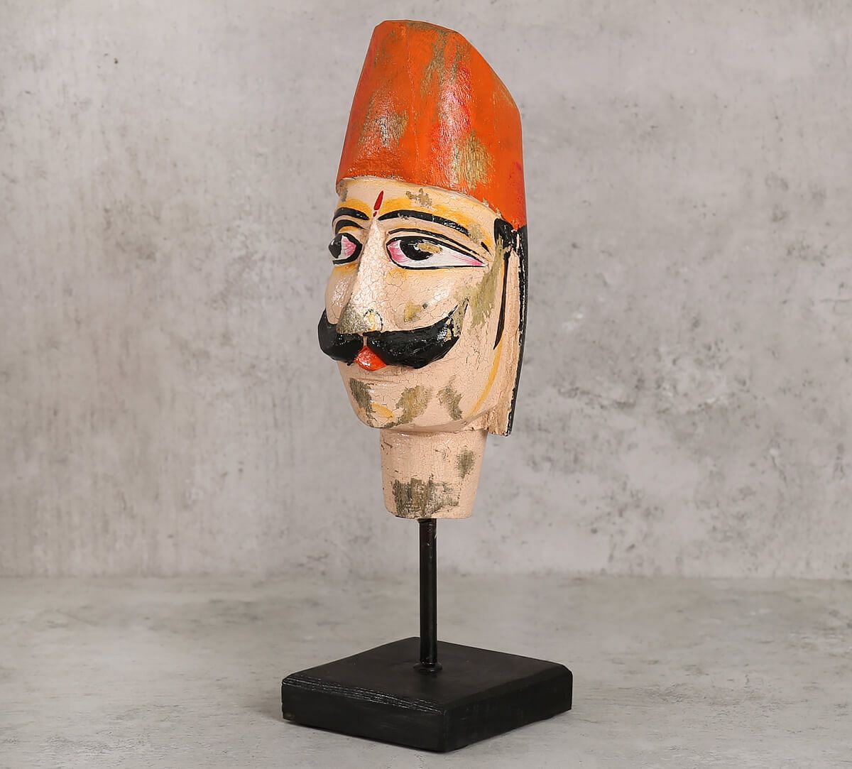 India Circus Magnolia Textured Wooden Mask on Stand- Man