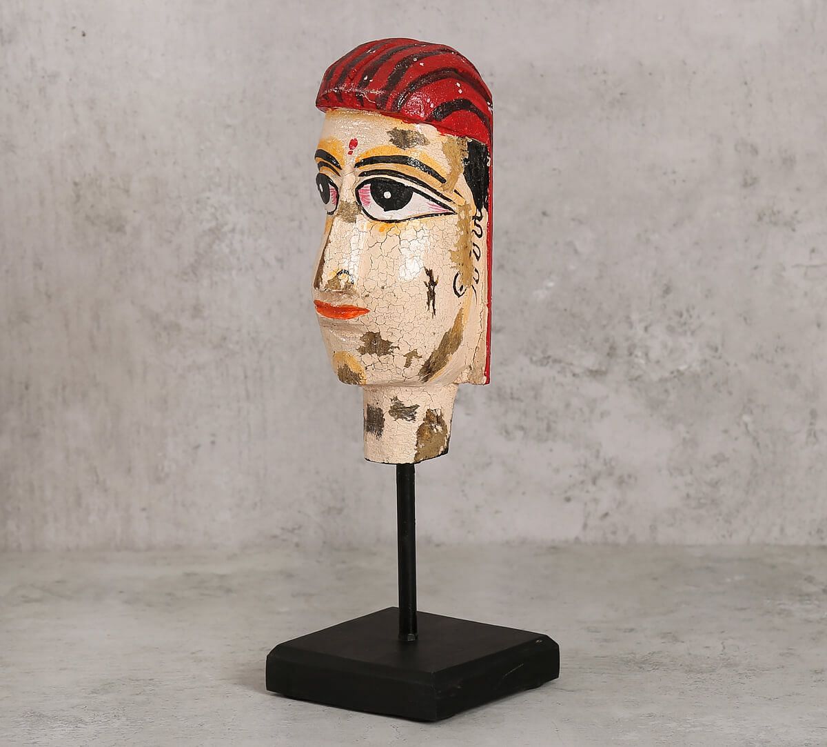 India Circus Magnolia Textured Wooden Mask on Stand- Woman