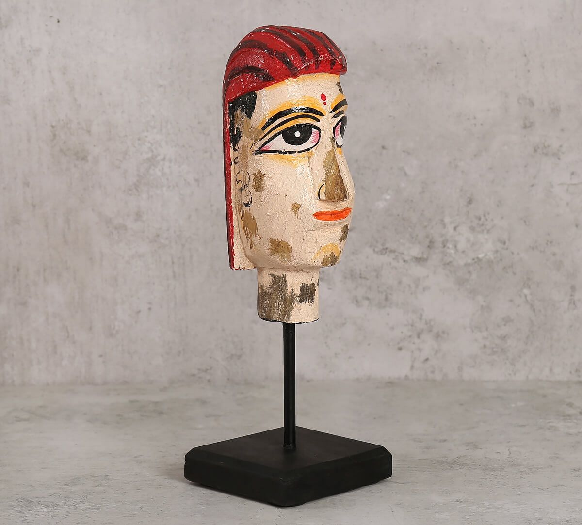 India Circus Magnolia Textured Wooden Mask on Stand- Woman