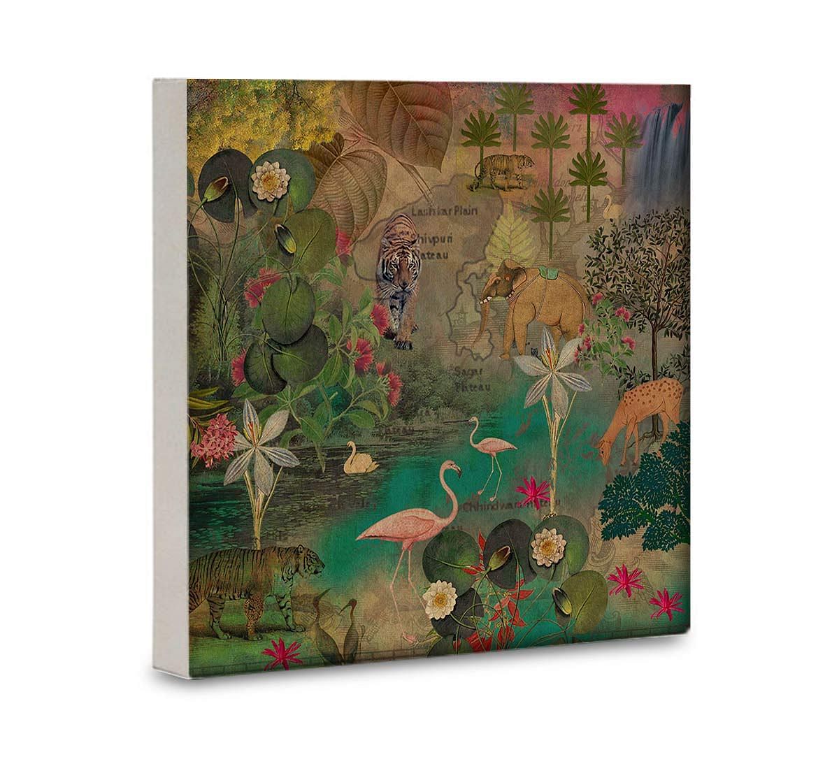 India Circus Mapping Animals 16x16 and 24x24 Canvas Wall Art
