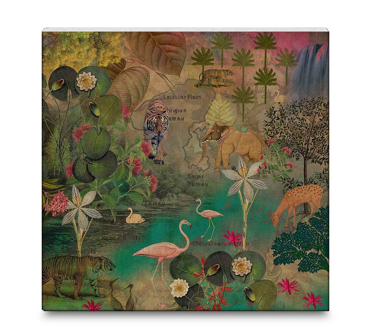 India Circus Mapping Animals 16x16 and 24x24 Canvas Wall Art