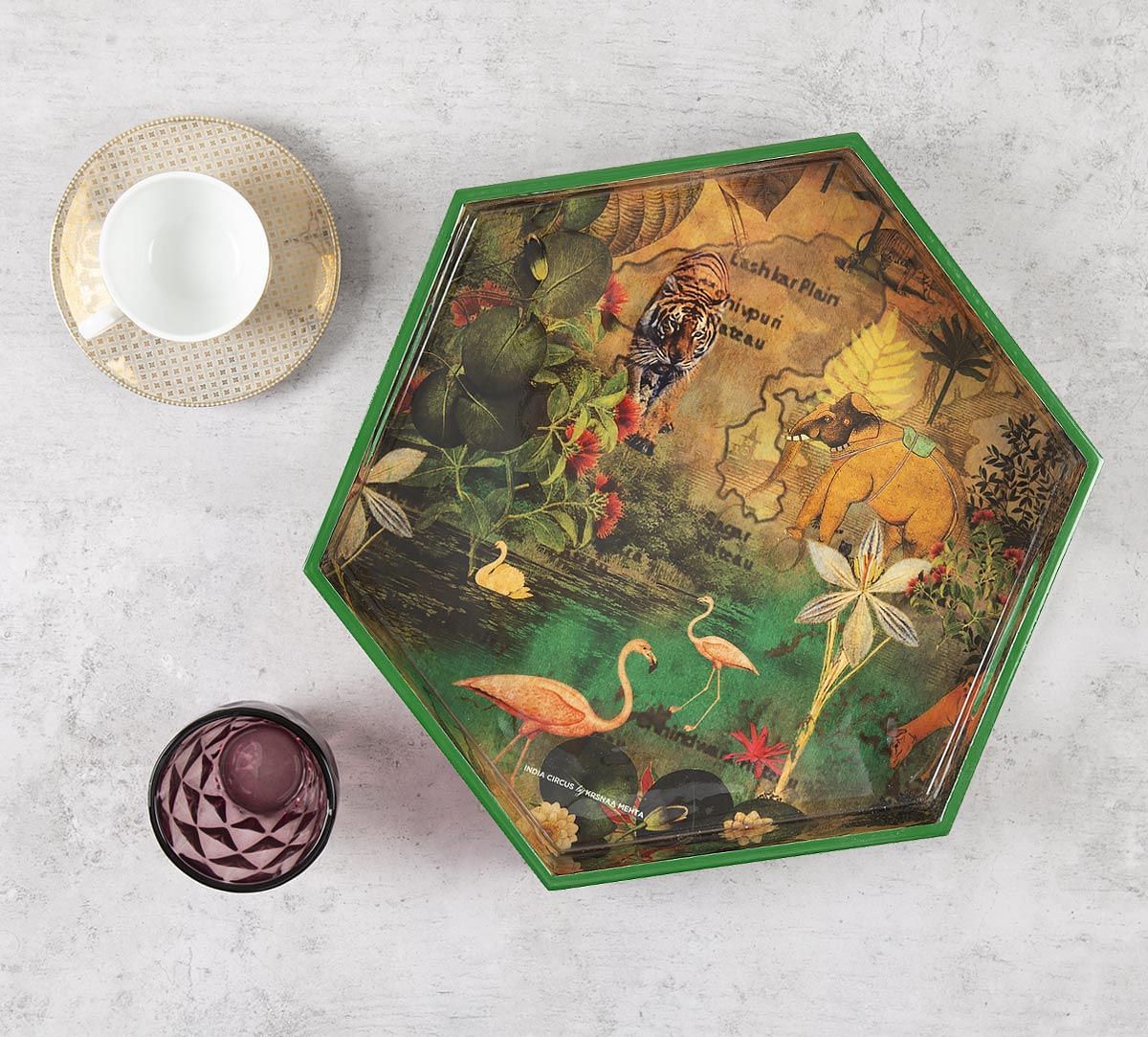 India Circus Mapping Animals Hexagon Serving Tray