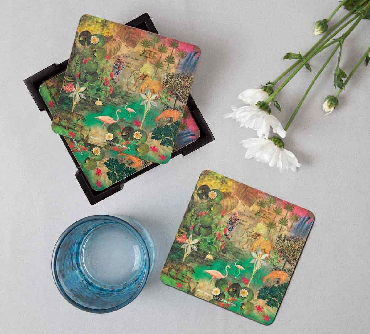 India Circus Mapping Animals Table Coaster Set of 6