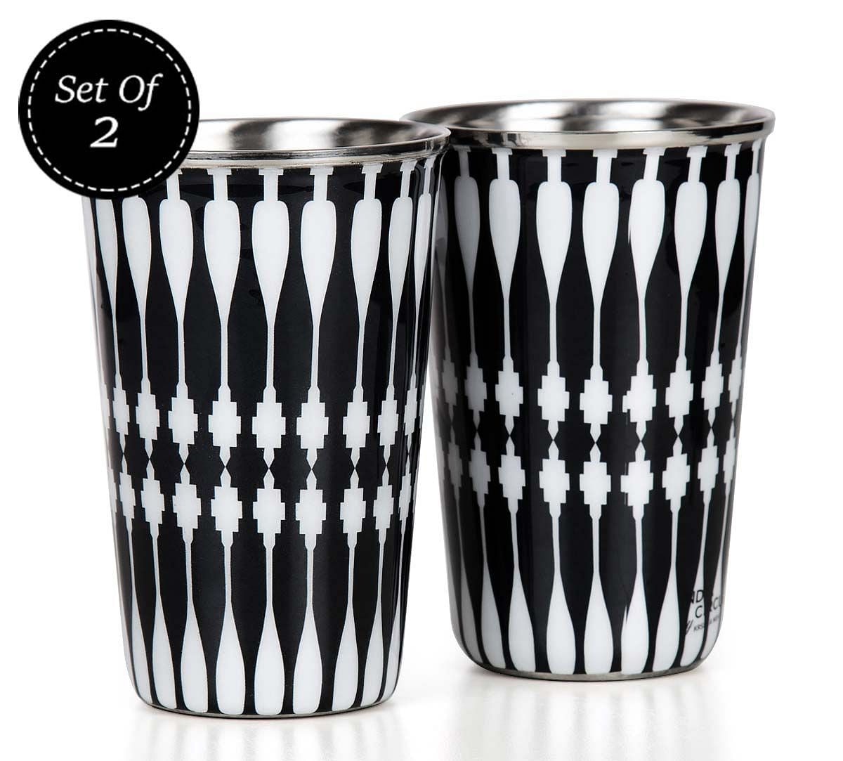 India Circus Monochrome Bowling Pin Steel Tumbler Set of 2