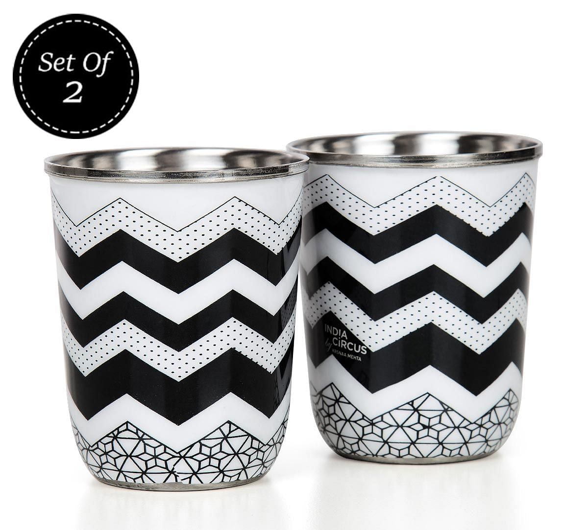 India Circus Monochrome Moonshine Steel Tumblers Set of 2