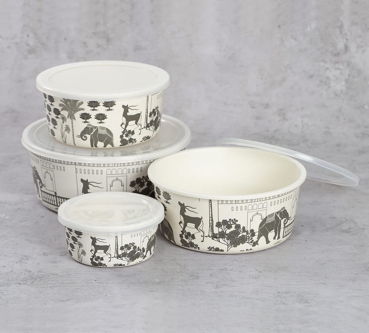 India Circus Monochrome Palatial Courtyard Bamboo Container Set