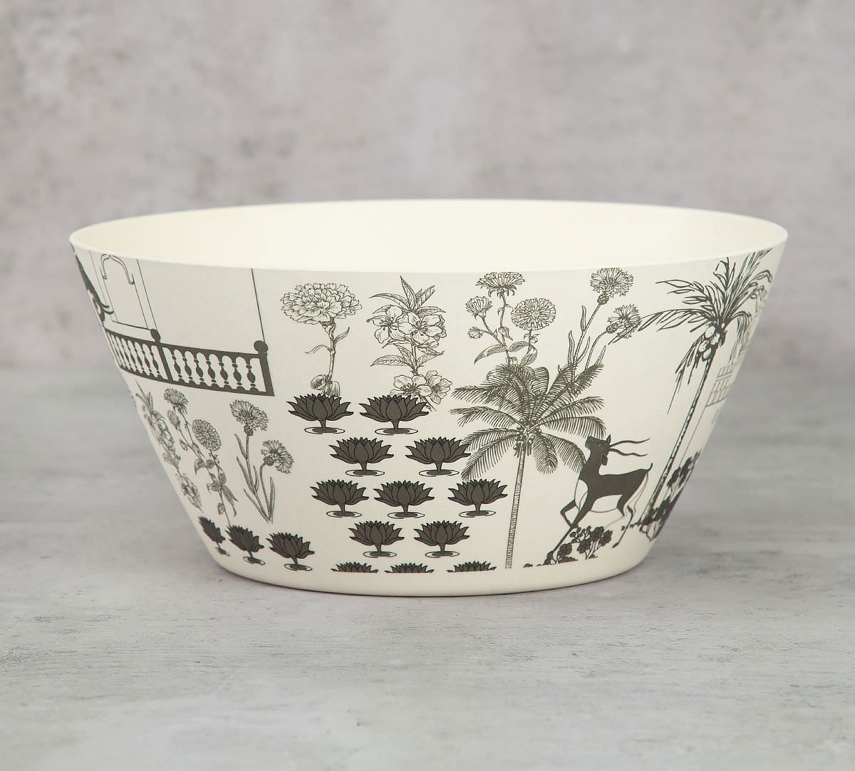 India Circus Monochrome Palatial Courtyard Bamboo Salad Bowl Set