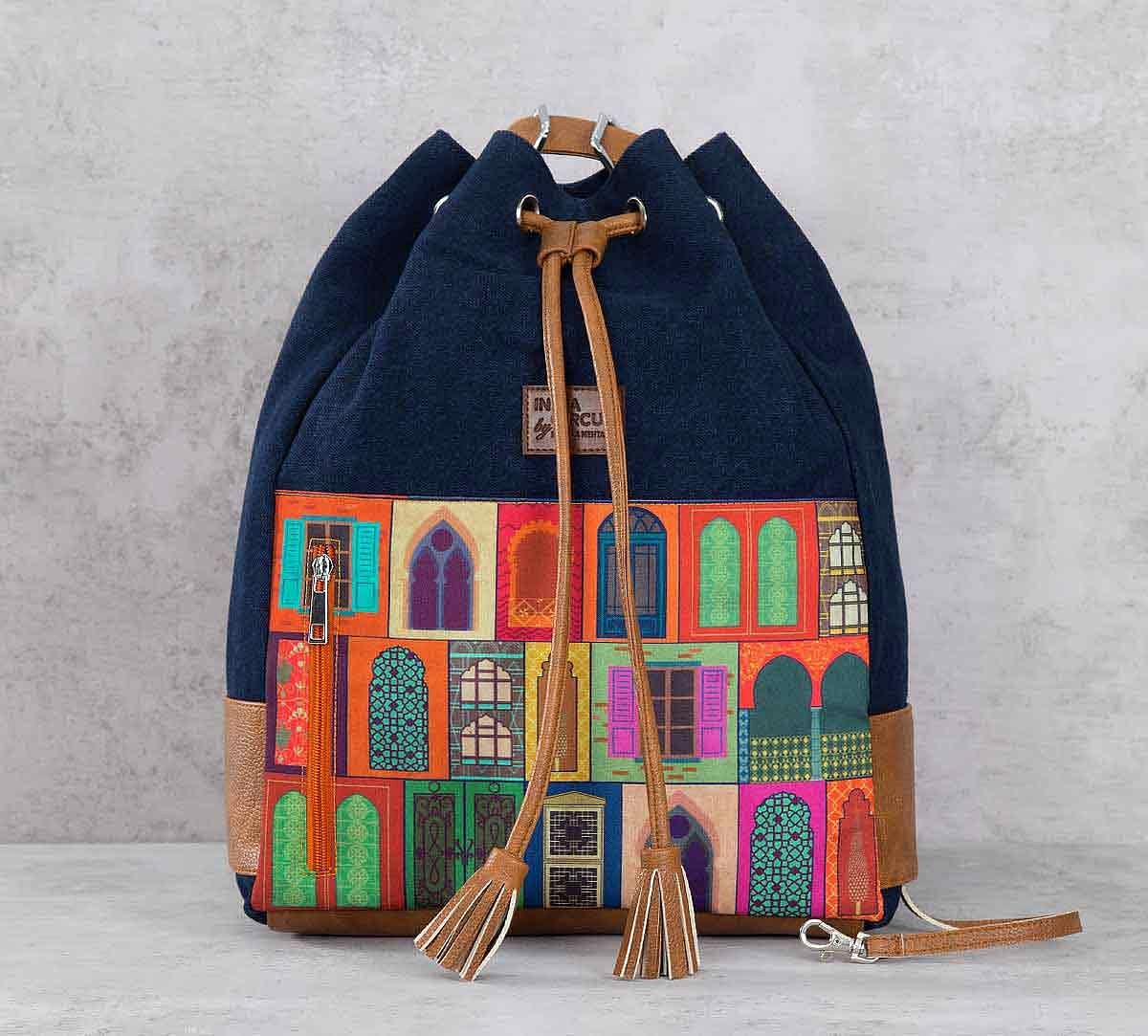 India Circus Mughal Doors Reiteration Denim Hobo Bag