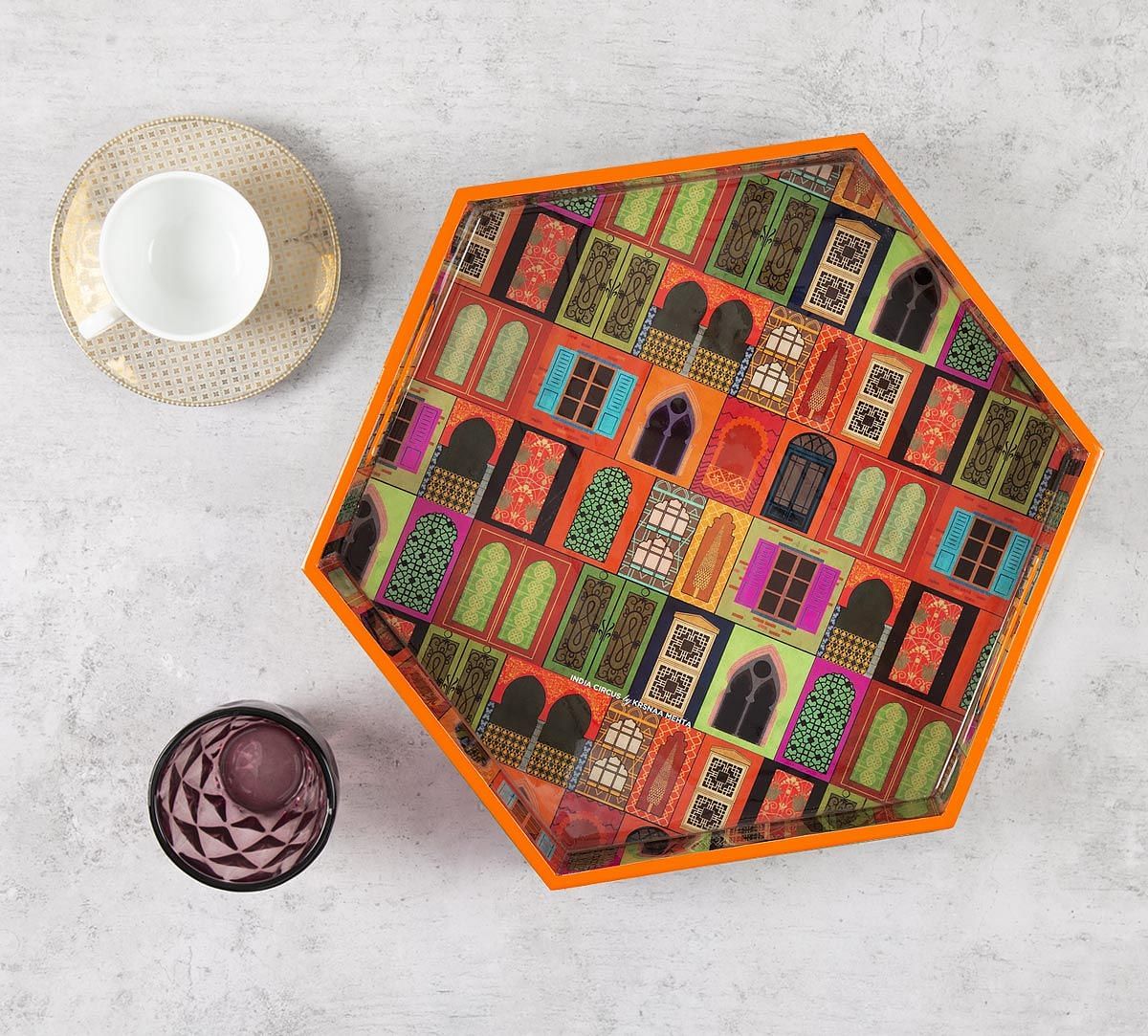 India Circus Mughal Doors Reiteration Hexagon Serving Tray