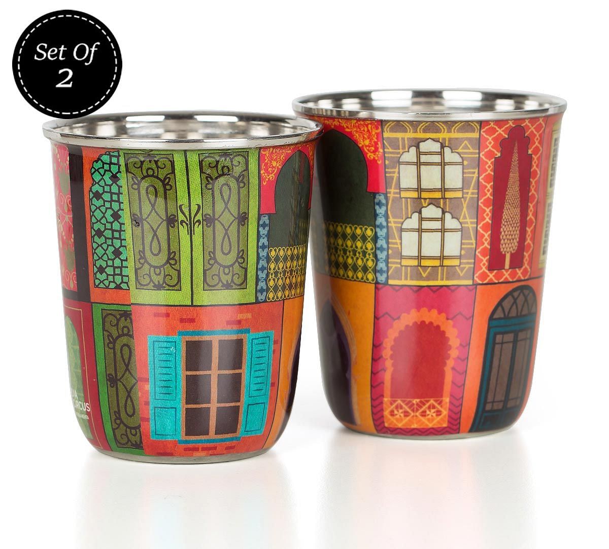 India Circus Mughal Doors Reiteration Small Steel Tumbler Set of 2