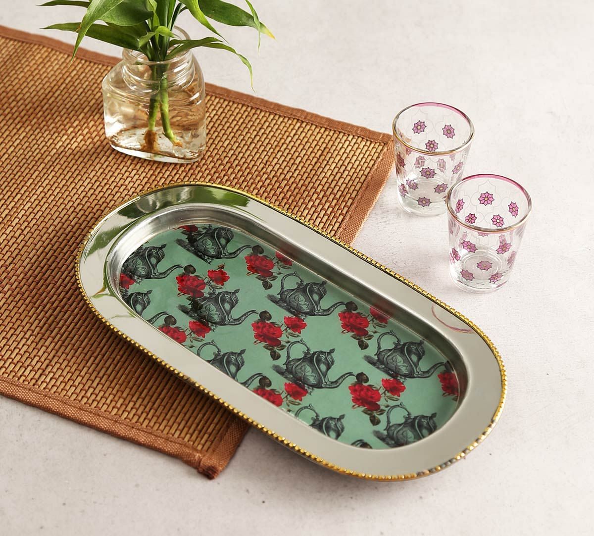 India Circus Mystic Rose Kettles Steel Serving Tray