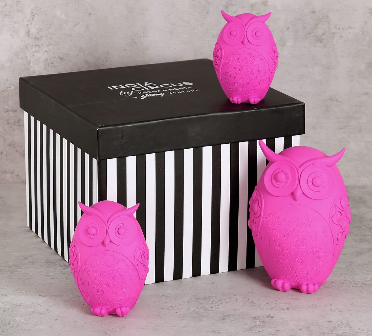 India Circus Neon Pink Owl Figurine Set of 3