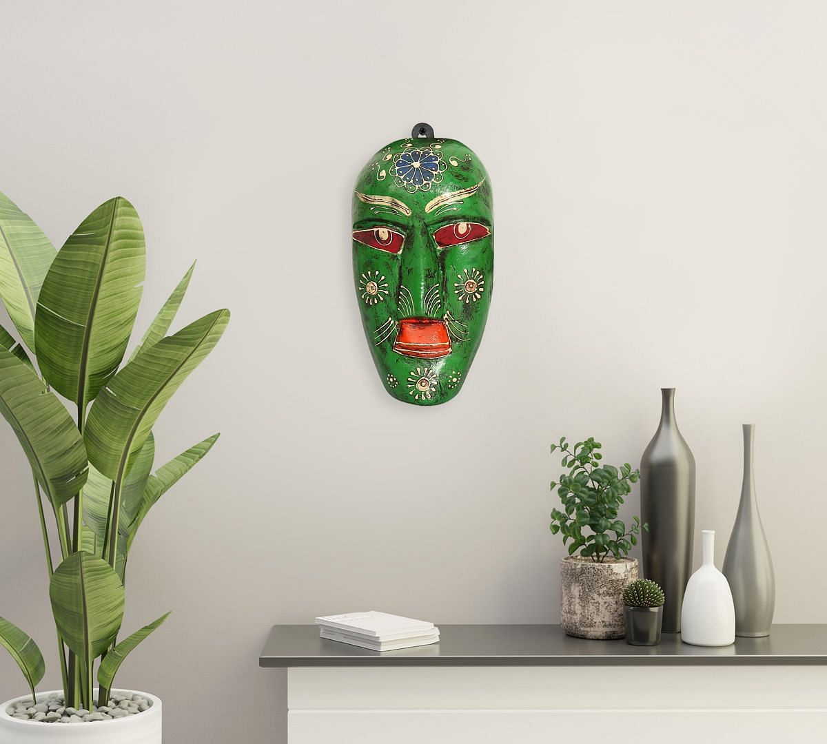 India Circus Olive Hobgoblin Decorative Wooden Mask