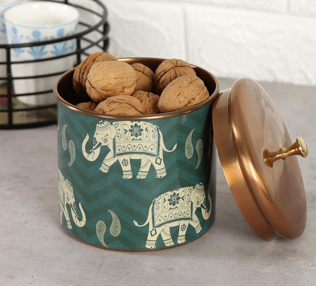 India Circus Parading Tuskers Storage Jar