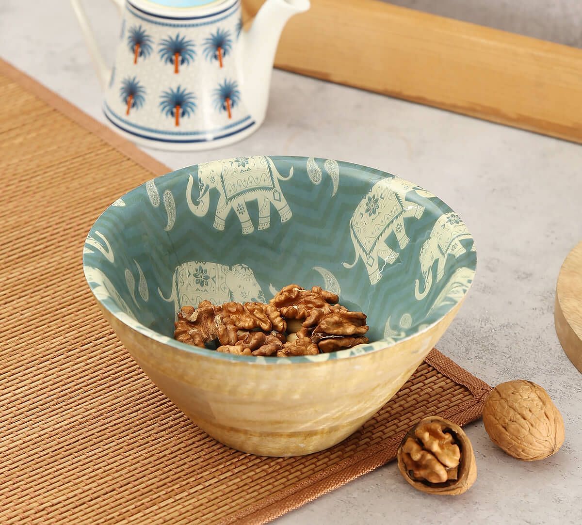 India Circus Parading Tuskers Wooden Bowl