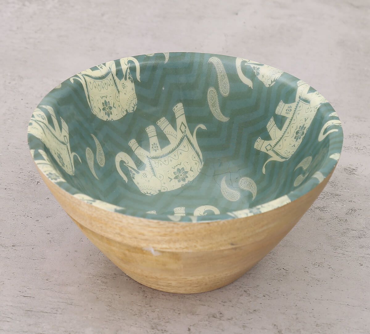 India Circus Parading Tuskers Wooden Bowl