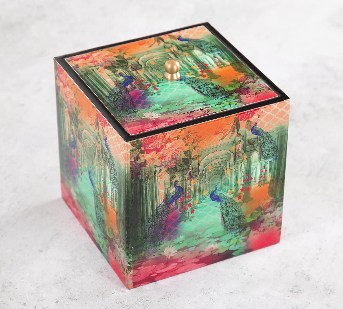India Circus Peacock Dwar Square Storage Box