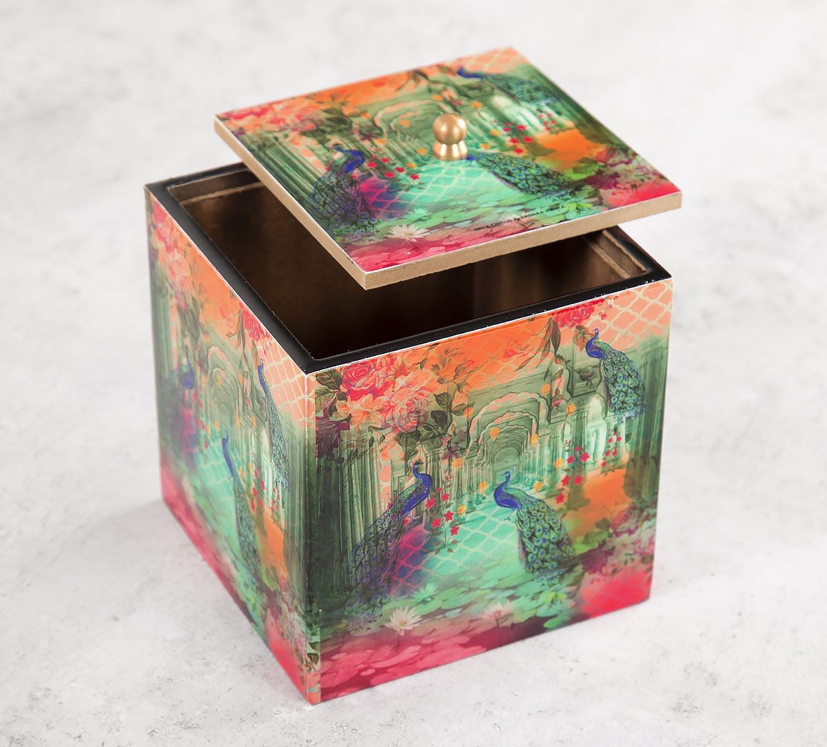 India Circus Peacock Dwar Square Storage Box