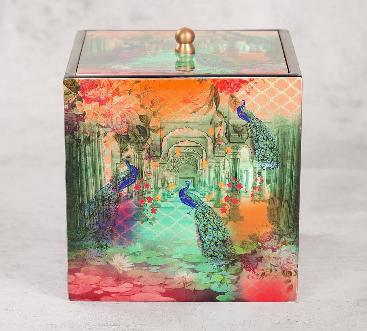 India Circus Peacock Dwar Square Storage Box
