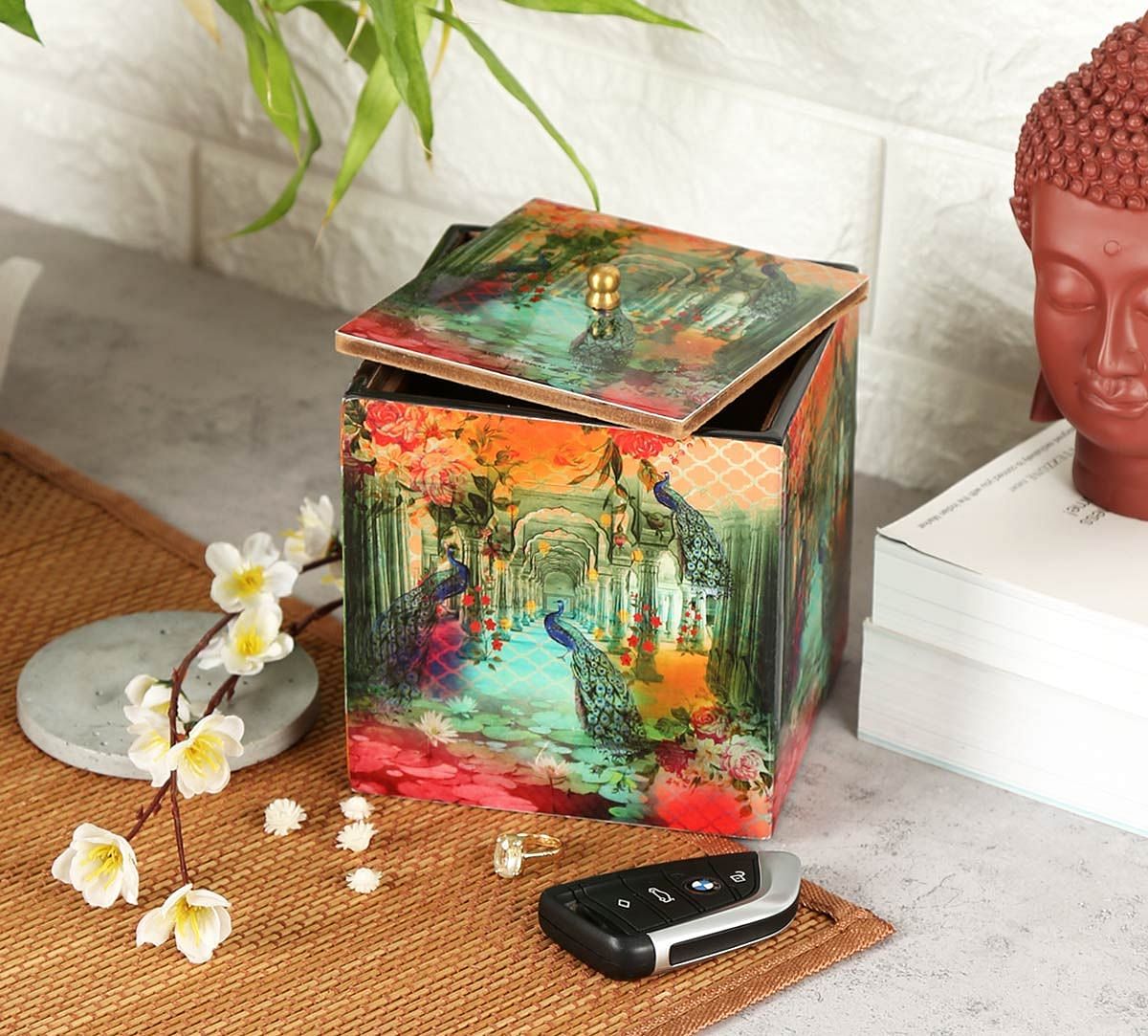 India Circus Peacock Dwar Square Storage Box