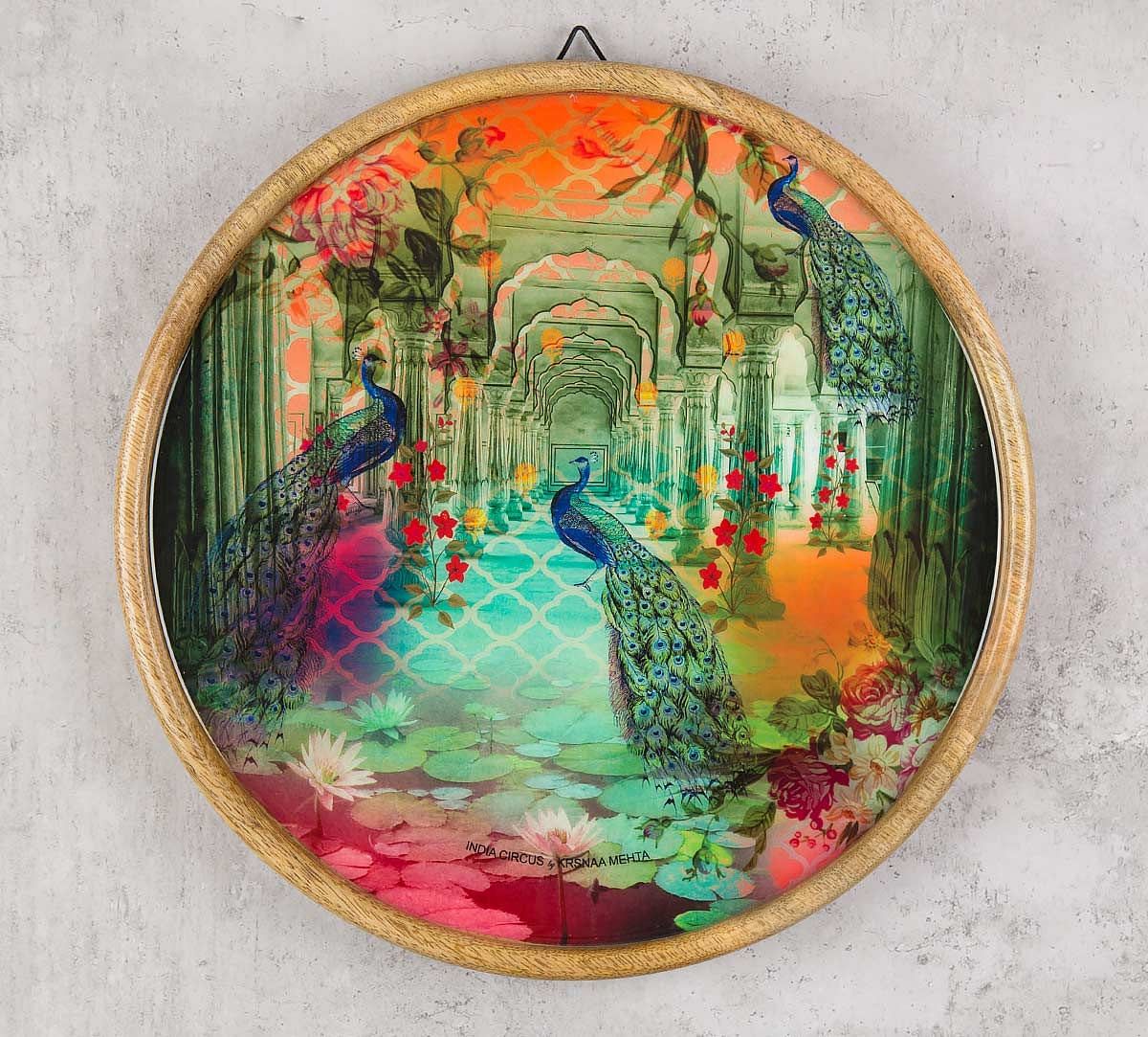 India Circus Peacock Dwar Wooden Wall Plate