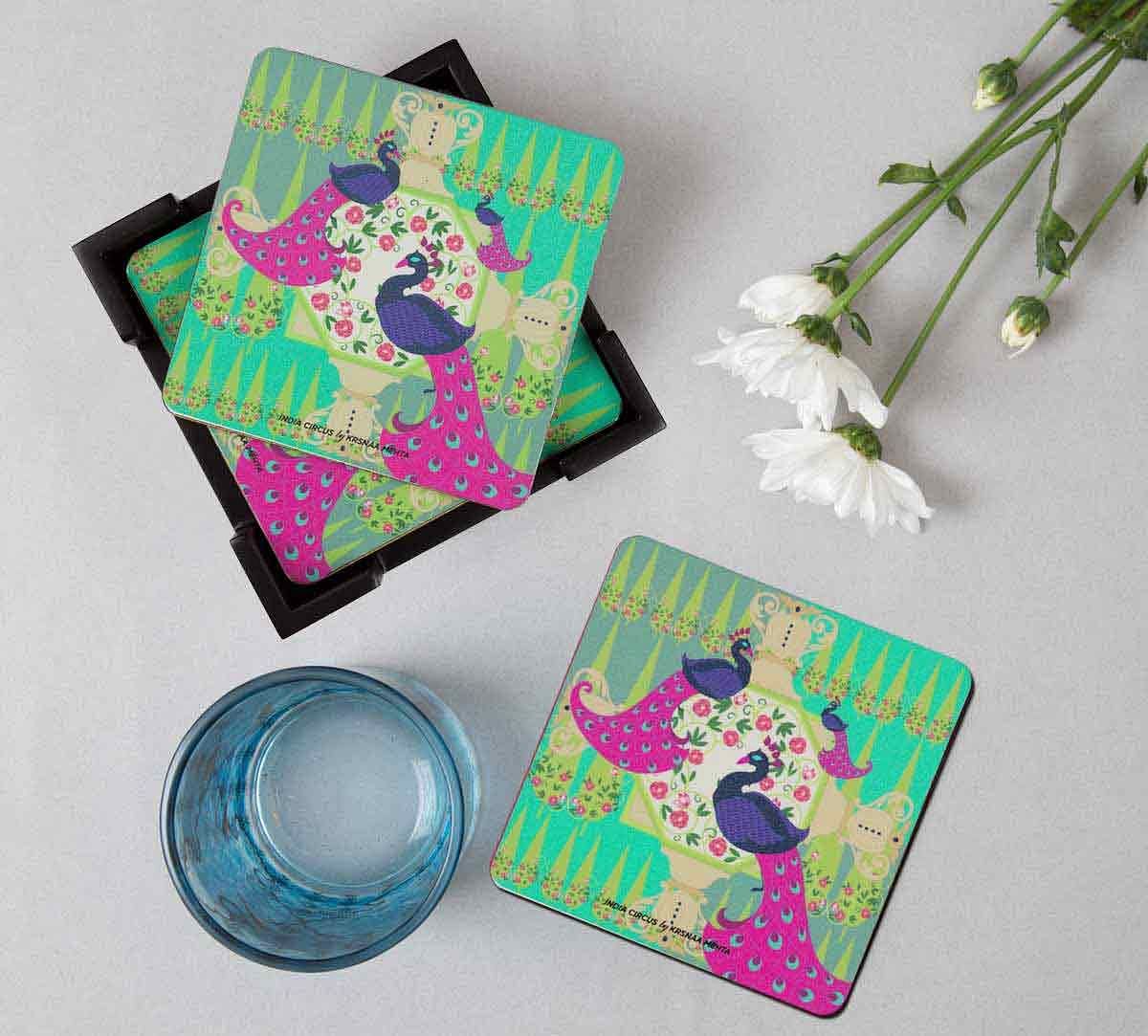 India Circus Peacock Illusion Table Coaster Set of 6