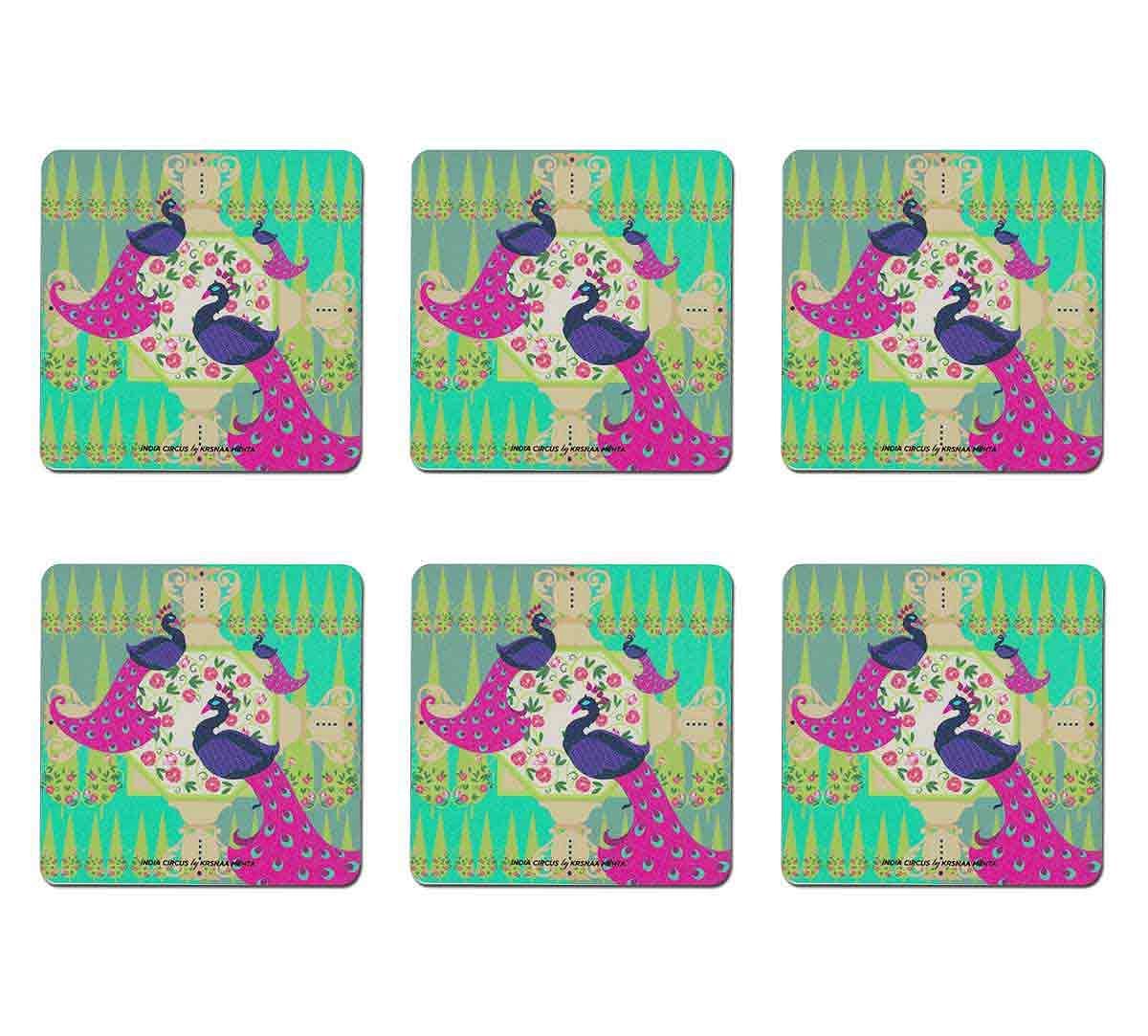 India Circus Peacock Illusion Table Coaster Set of 6
