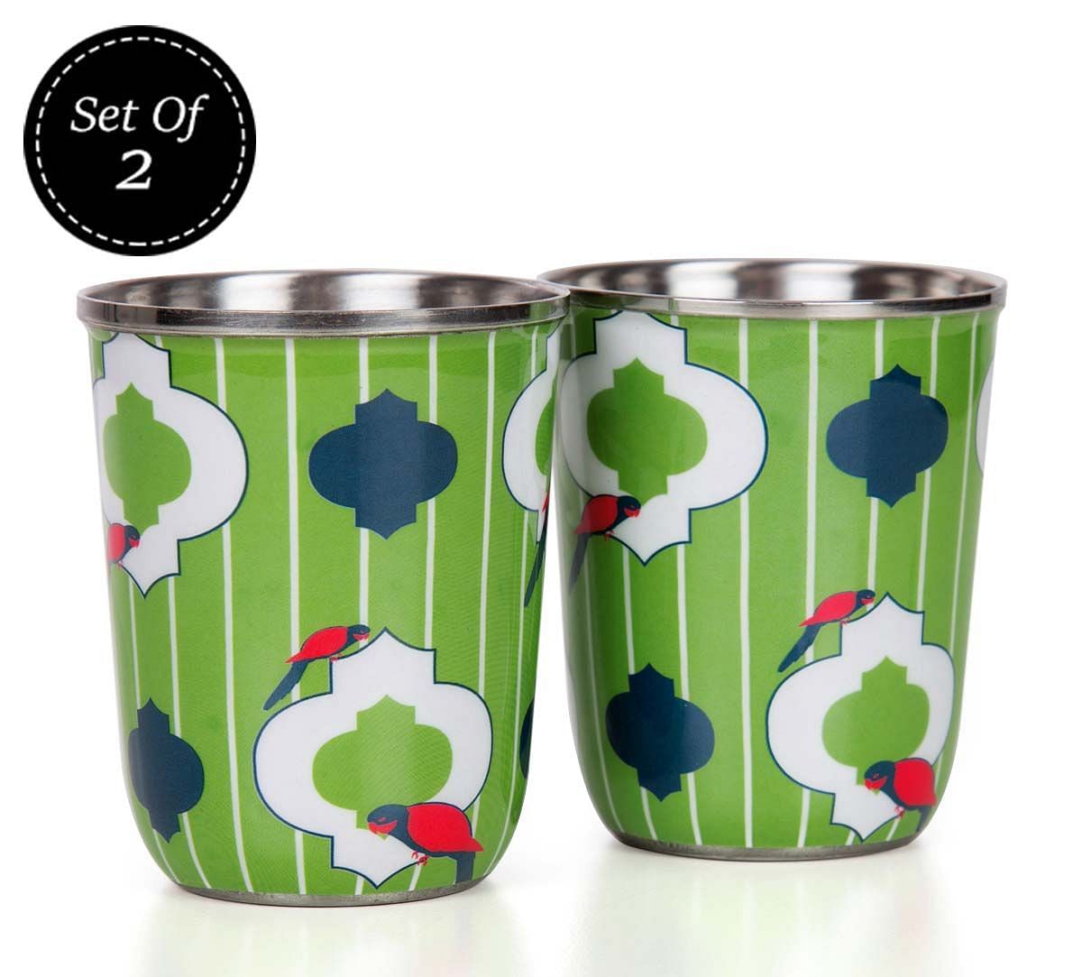 India Circus Peeking Parrots Steel Tumblers Set of 2