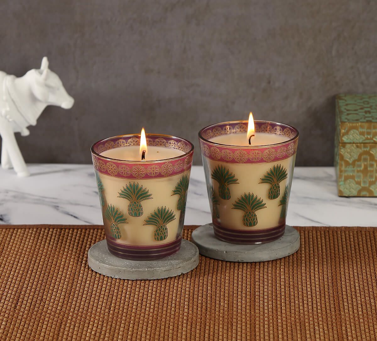 India Circus Pineapple Stem Green Candle Votive