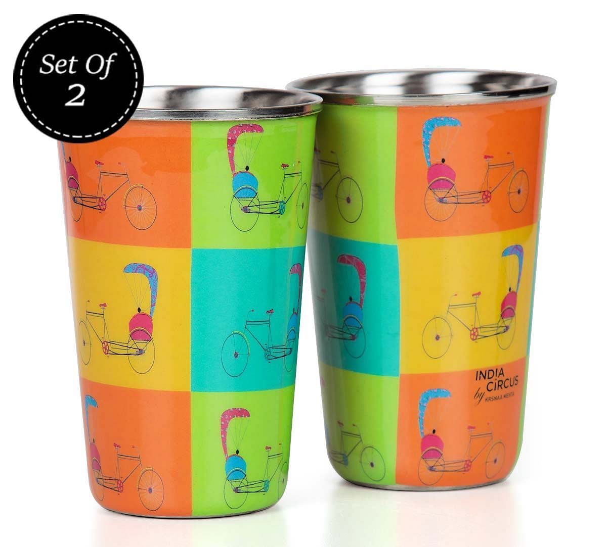 India Circus Pop Jinricksha Steel Tumbler Set of 2