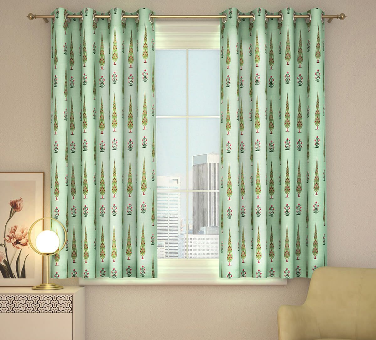 India Circus Poppy Conifer Window Curtain