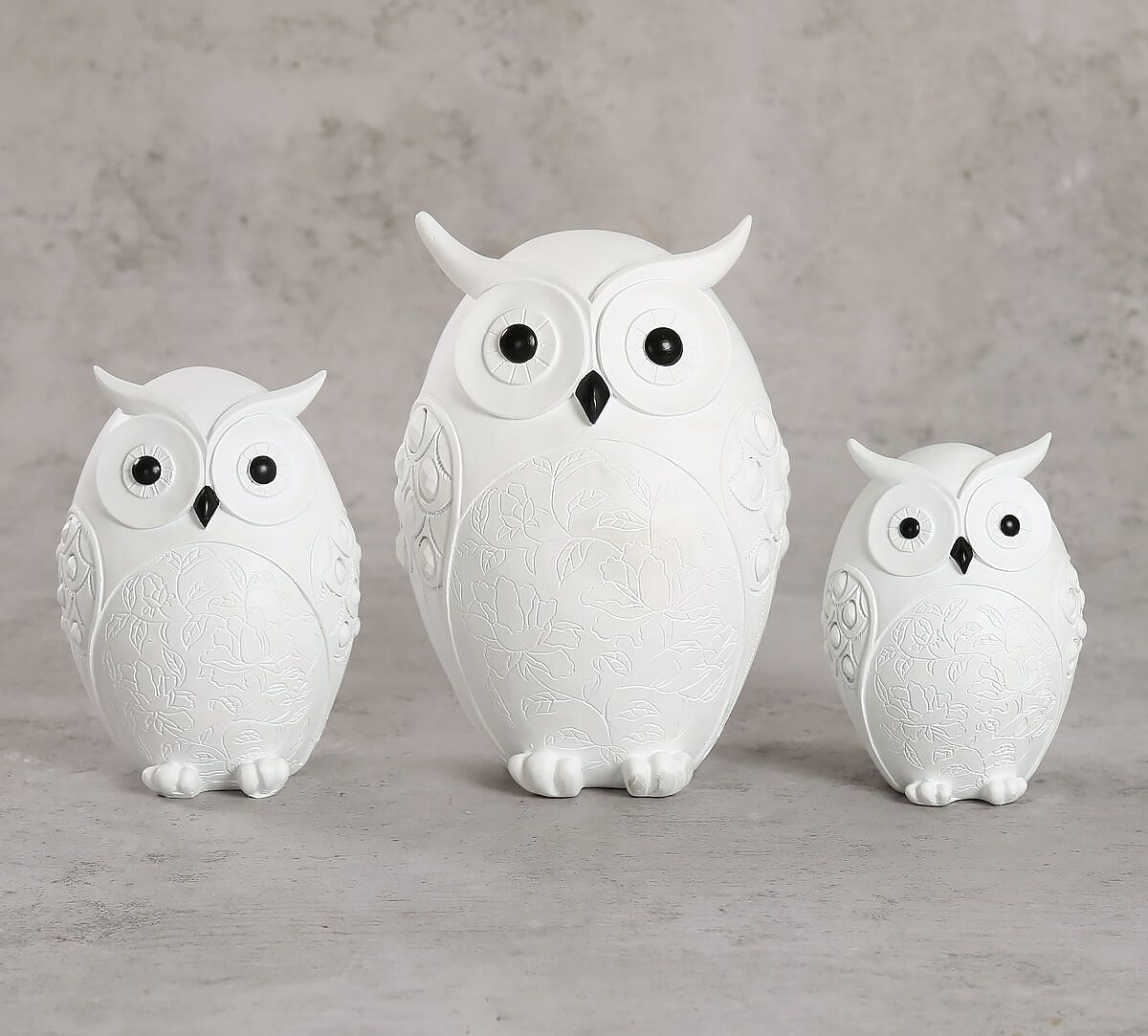 India Circus Pristine White Owl Figurine Set of 3