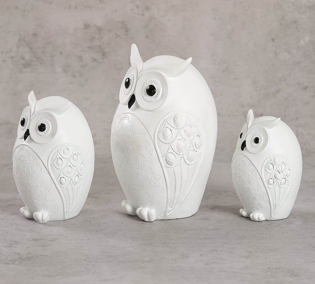 India Circus Pristine White Owl Figurine Set of 3