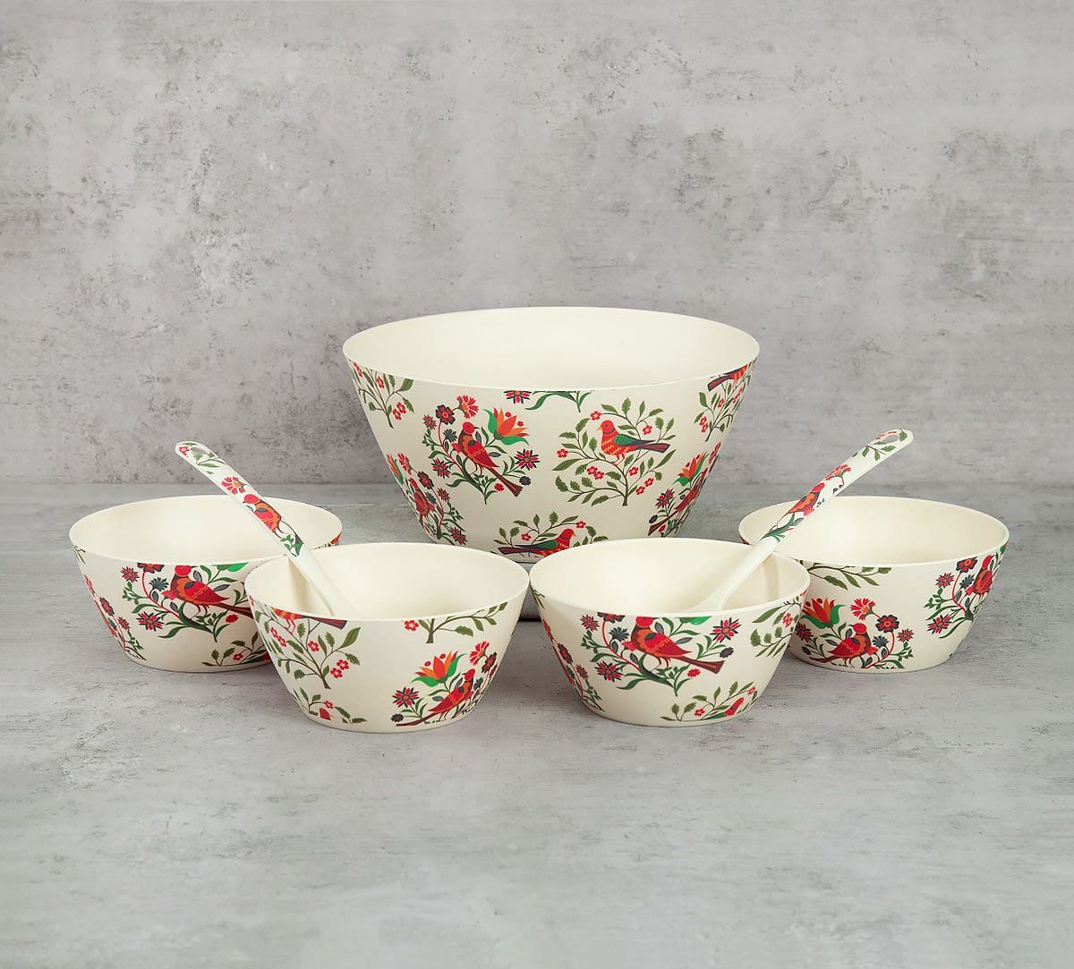 India Circus Psittacines Enquiry Bamboo Salad Bowl Set