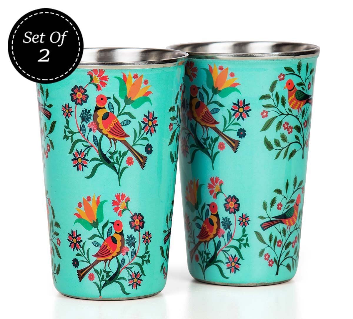 India Circus Psittacines Enquiry Medium Steel Tumbler Set of 2