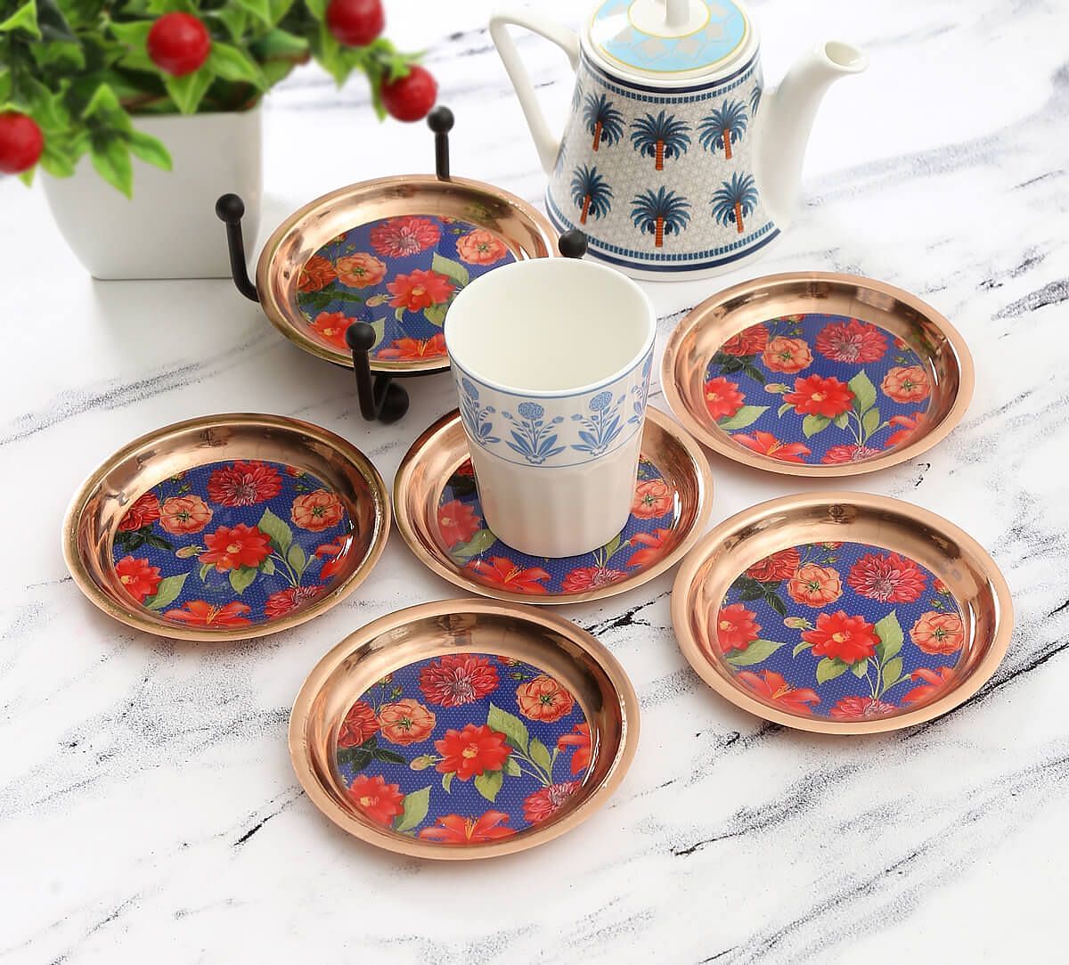 India Circus Red Blooms Coaster Set of 6