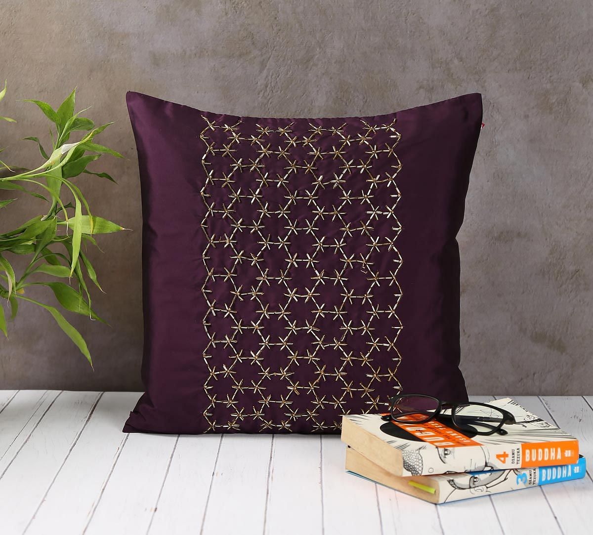 India Circus Rice Bead Purple Cushion Cover