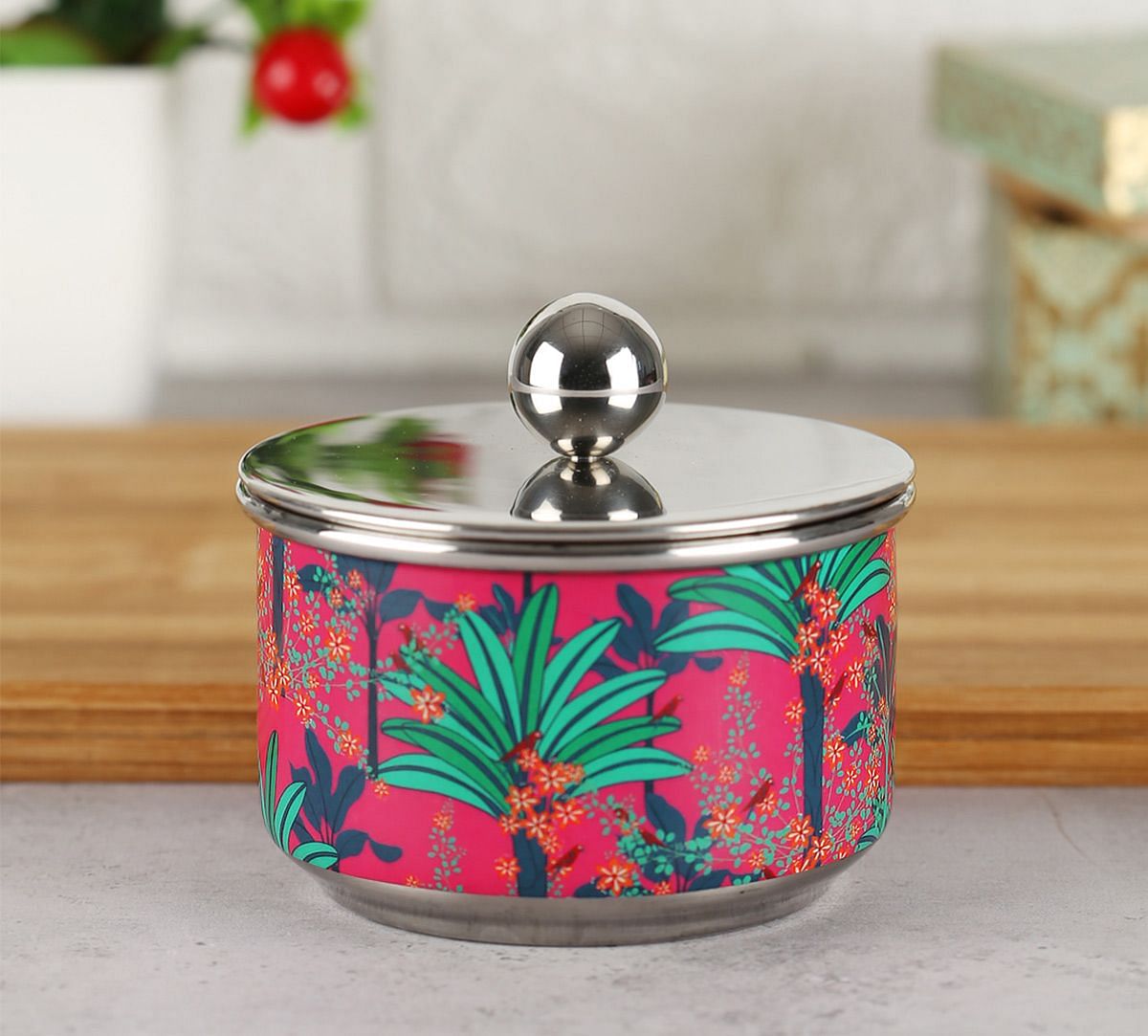 India Circus Royal Palms Steel Bowl with Lid