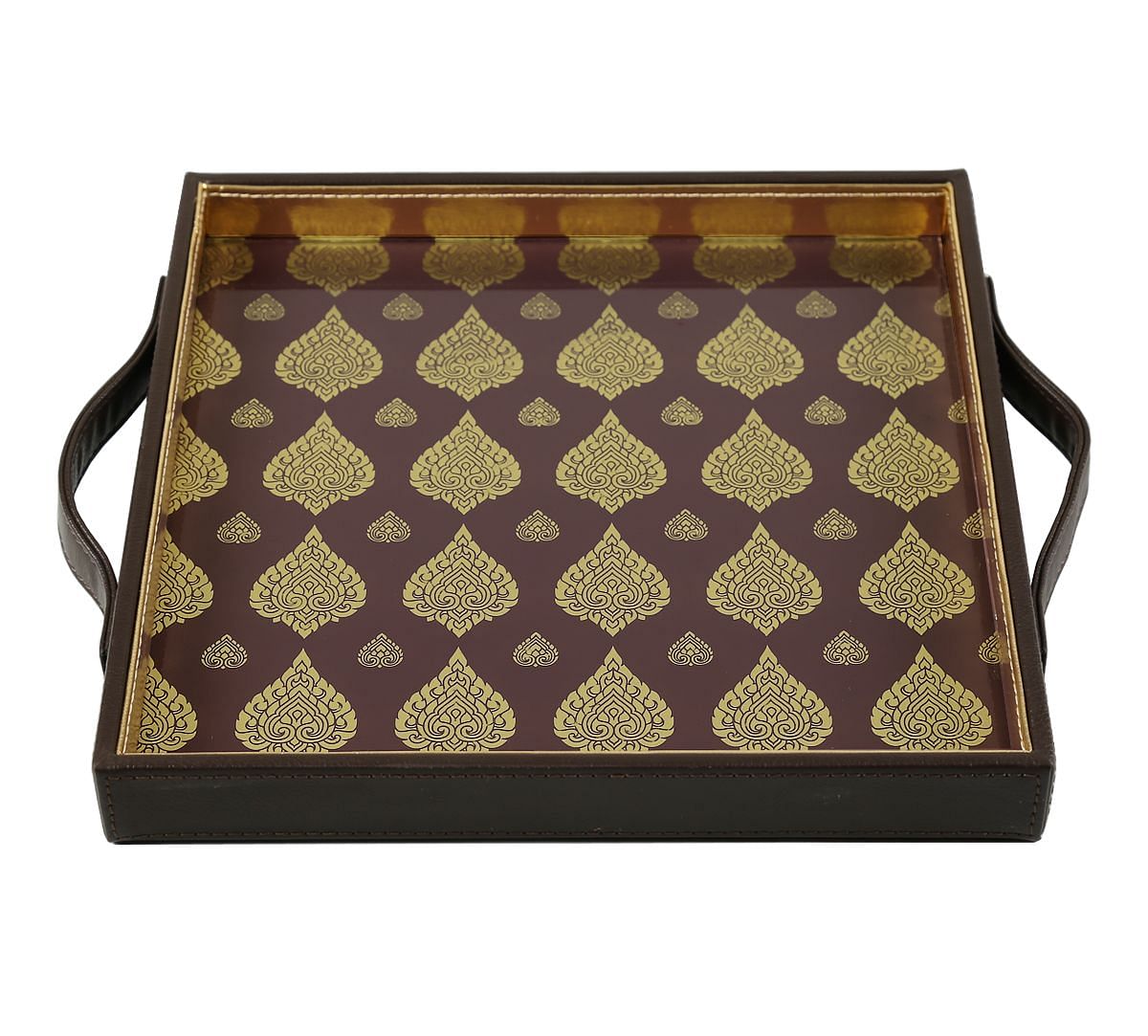 India Circus Spade Rangoli Motifs Leather Tray