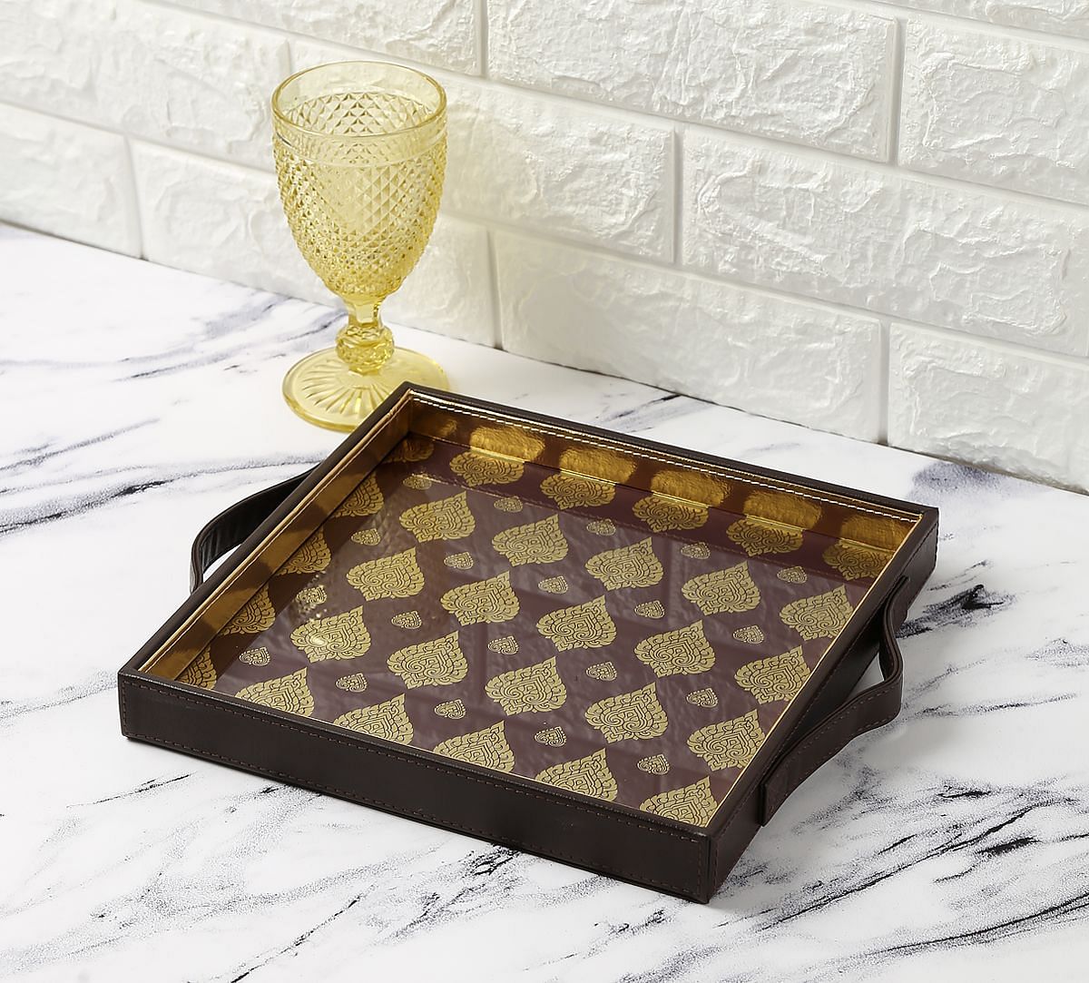 India Circus Spade Rangoli Motifs Leather Tray