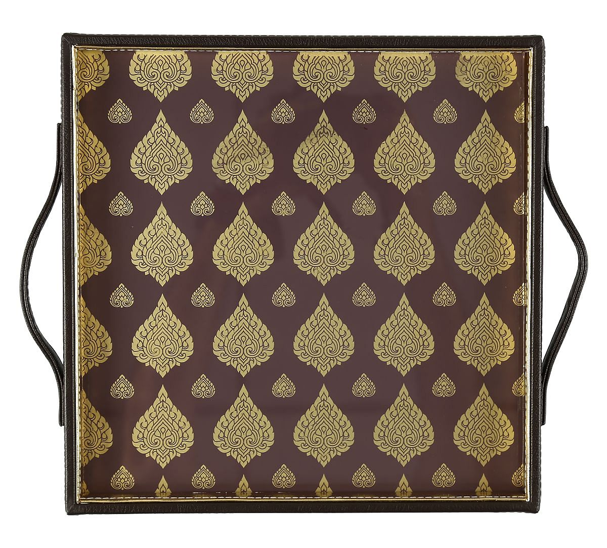 India Circus Spade Rangoli Motifs Leather Tray